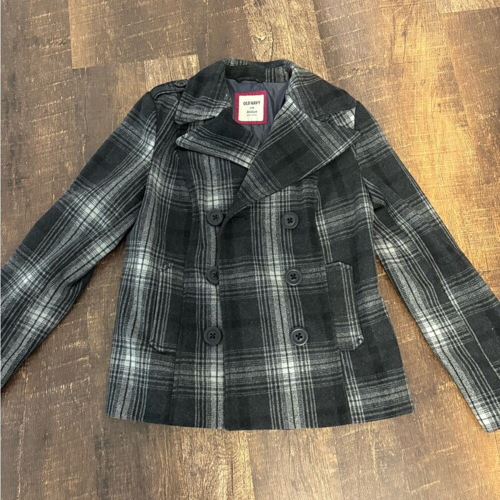 Black Plaid Peacoat